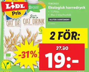 Lidl Vemondo Ekologisk havredryck erbjuda