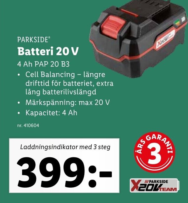 Parkside Batteri 20 V erbjudande hos Lidl