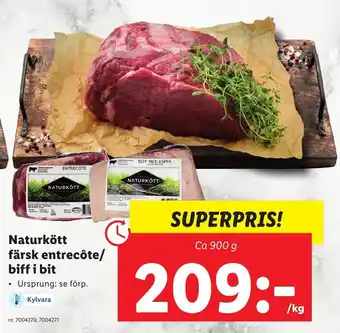 Lidl Naturkött färsk entrecôte biff i bit erbjuda