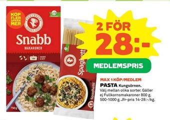 Coop Pasta erbjuda