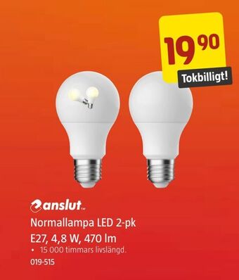 Jula Normallampa led 2-pk e27, 4,8 w, 470 lm erbjuda