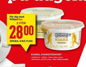 Willys Kvarg, kvargyoghurt erbjuda