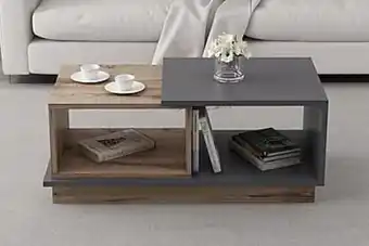 Furniturebox Stirnas soffbord 90 cm med förvaring hyllor antracit/natur erbjuda