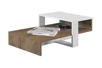 Furniturebox Hienna soffbord 80 cm med förvaring hylla vit/valnötsbrun erbjuda