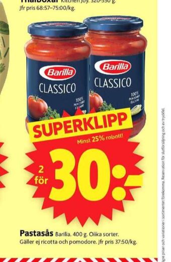 ICA Supermarket Barilla pastasås erbjuda