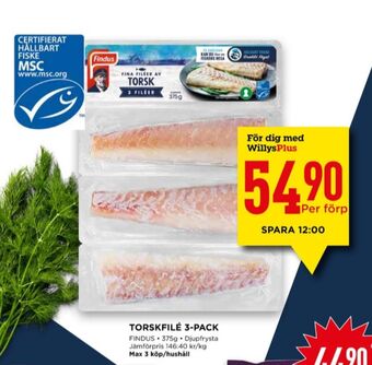 Willys Findus torskfilé erbjuda