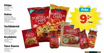 Pekås Chips, Salsa, Tortillabröd, Kryddmix, Taco Sauce erbjuda