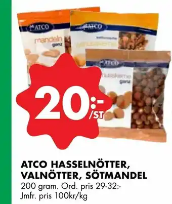 Atco hasselnötter, valnötter, sötmandel