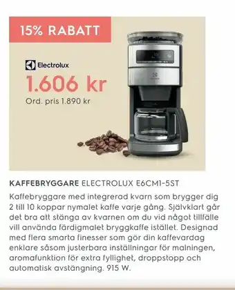 Electrolux Home KAFFEBRYGGARE ELECTROLUX E6CM1-5ST erbjuda