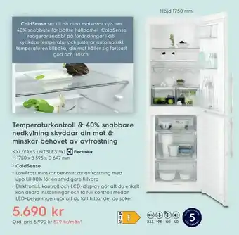 Electrolux Home KYL/FRYS LNT3LE31W1 H 1750 x B 595 x D 647 mm erbjuda