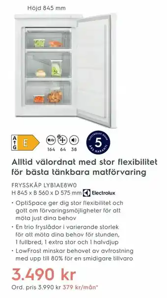 Electrolux Home FRYSSKÅP LYB1AE8W0 H 845 x B 560 x D 575 mm erbjuda