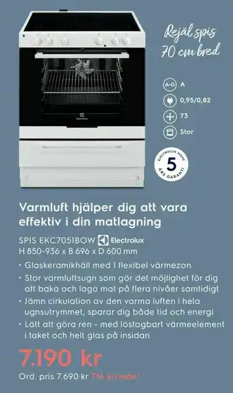Electrolux Home SPIS EKC7051BOW H 850-936 x B 696 x D 600 mm erbjuda