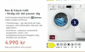 Electrolux Home TVÄTTMASKIN EW2F3047R4 H 850 x B 600 x D 570 mm erbjuda