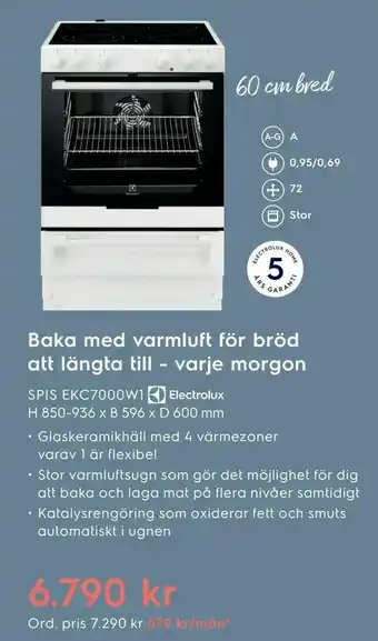 SPIS EKC7000W1 H 850-936 x B 596 x D 600 mm