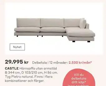 EM Home Castle hörnsoffa utan armstöd erbjuda