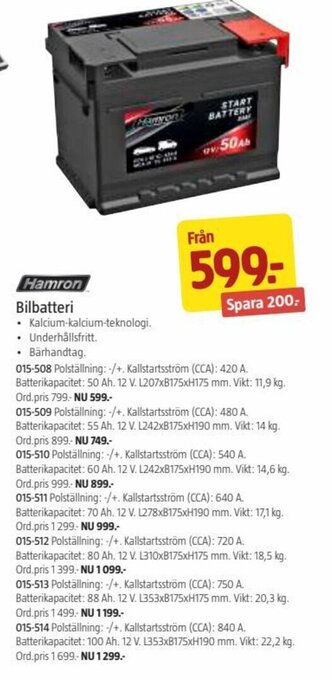 Jula Hamron Bilbatteri erbjuda