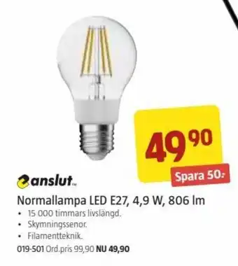 Jula Anslut Normallampa LED E27, 4.9 W, 806 Im erbjuda