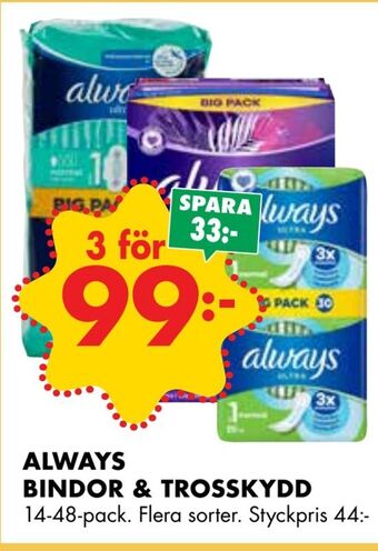 ÖoB Always bindor & trosskydd erbjuda