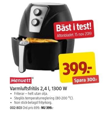Jula Varmluftsfritös 2,4 l, 1300 w erbjuda