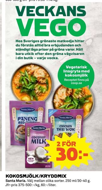 Coop Daglivs Kokosmjölk/kryddmix erbjuda