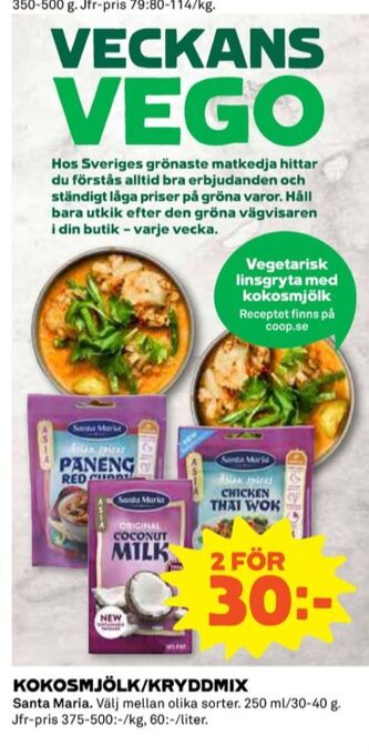 Coop Santa maria kokosmjölk erbjuda