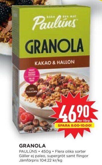 Willys Pauluns Granola erbjuda