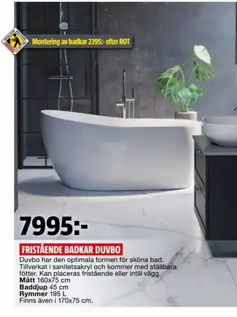Bauhaus Fristående Badkar Duvbo erbjuda