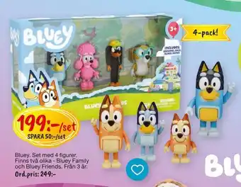 Leklust Bluey. set med 4 figurer. finns två olika - bluey family och bluey friends erbjuda