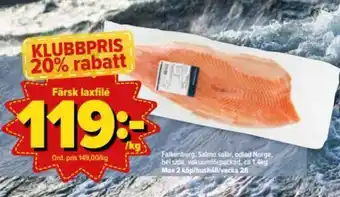 Falkenberg, Salmo salar, odlad Norge, bel sida, vakuumförpackad 1,4kg