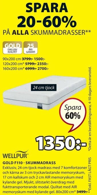 JYSK Wellpur Gold F110-Skummadrass erbjuda