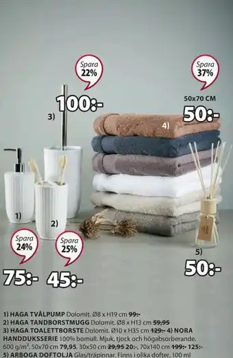 Haga Tvålpump/Haga tandborstmugg/Haga Toalettborste/Nora Handduksserie