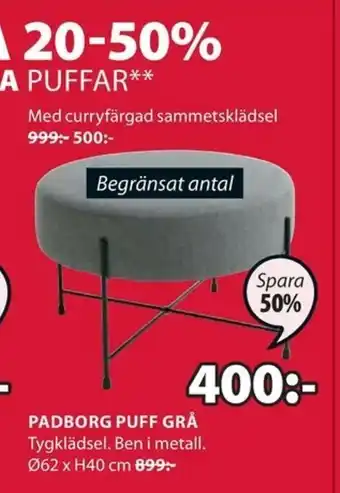 JYSK Padborg Puff Grå erbjuda