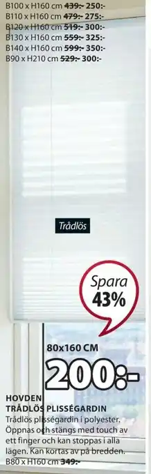 JYSK Hovden Trådlös Plissegardin B80xH160cm erbjuda