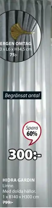 JYSK Hidra Gardin 1xB140xH300cm erbjuda