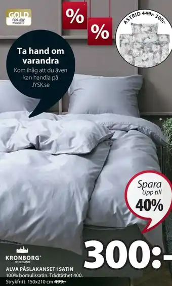 JYSK Kronborg Alva Påslakanset I Satin 150x210cm erbjuda