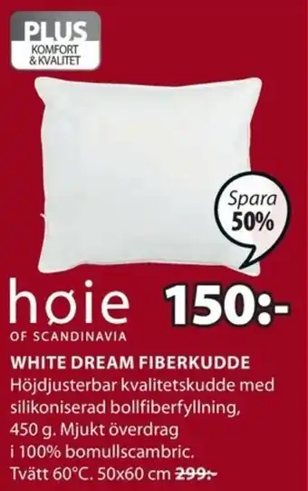 JYSK Hoie White Dream Fiberkudde 50x60 cm 450 g erbjuda
