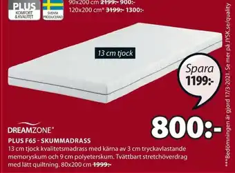 JYSK Dreamzone Plus F65-Skummadrass erbjuda