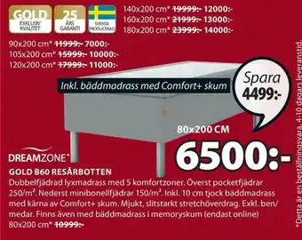 JYSK Dreamzone Gold B60 Resårbotten 80x200cm erbjuda
