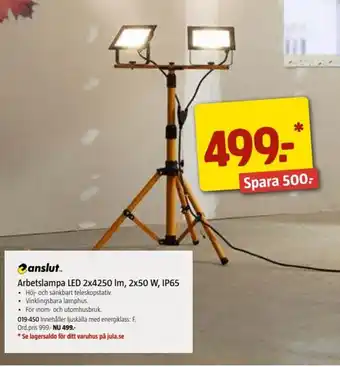 Jula Arbetslampa LED 2x4250 lm, 2x50 W, IP65 erbjuda