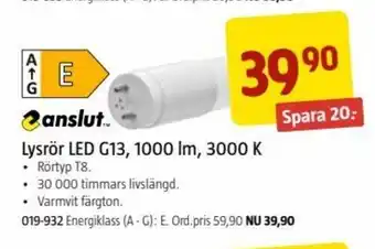 Jula Lysrör LED G13, 1000 lm, 3000 K erbjuda