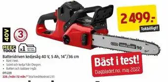 Jula Batteridriven Kedjesåg 40V, 5 Ah, 14"/36cm erbjuda
