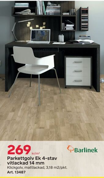 Byggmax Parkettgolv ek 4-stav vitlackad 14 mm erbjuda
