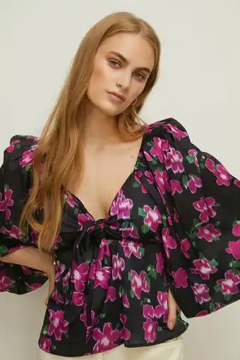 Oasis Plus size dobby satin floral tie front top erbjuda
