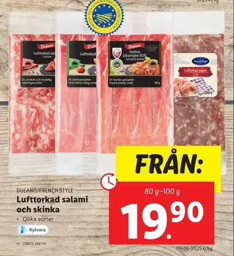 Lidl Lufttorkad salami och skinka erbjuda