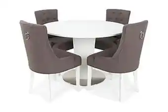 Furniturebox Callie matbord 120 runt vit + 4 viktoria stol grå/vit erbjuda