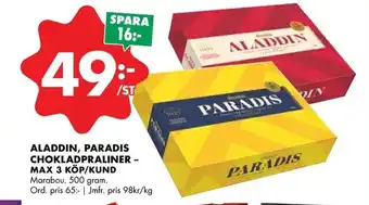 Aladdin, Paradis Chokladpraliner-Max 3 Köp/Kund