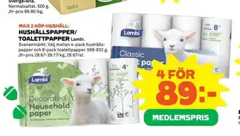 Coop Hushållspapper/ toalettpapper lambi erbjuda