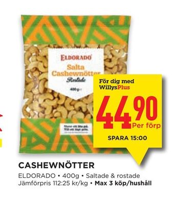 Willys Cashewnötter erbjuda