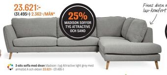 Mio 3-sits soffa med divan erbjuda