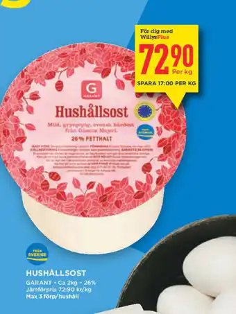 Willys Hemma Hushållsost Garant erbjuda